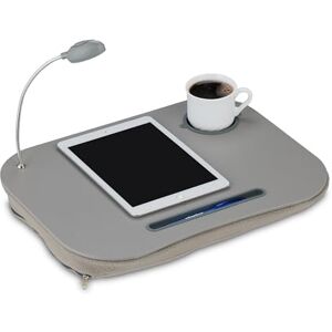 Relaxdays laptop polštář, LED světlo, přenosný, plochý lap desk, s držákem na šálek, měkký malý podnos na kolo, šedý Relaxdays laptop polštář, LED světlo, přenosný, plochý lap desk, s držákem na šálek, měkký malý podnos na kolo, šedý