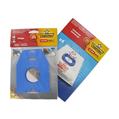 Top Filter Boite de 4 sacs aspirateurs universels avec Adaptateur Click Bag pour aspirateurs Philips 070 Top Filter Boite de 4 sacs aspirateurs universels avec Adaptateur Click Bag pour aspirateurs Philips 070