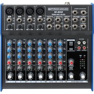 Pronomic Mixážní pult M-802 Live/Studio (4 mono kanály XLR/jack, 2 stereo kanály, 3pásmový ekvalizér, 48V fantomové napájení) Pronomic Mixážní pult M-802 Live/Studio (4 mono kanály XLR/jack, 2 stereo kanály, 3pásmový ekvalizér, 48V fantomové napájení)