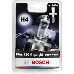Bosch H4 Plus 120 Gigalight Halogenová žárovka pro automobilové světlomety, 12 V 60/55 W, o 120 % více světla patice žárovky typu P43t 1 náhradní žárovka do světlometu Bosch H4 Plus 120 Gigalight Halogenová žárovka pro automobilové světlomety, 12 V 60/55 W, o 120 % více světla patice žárovky typu P43t 1 náhradní žárovka do světlometu