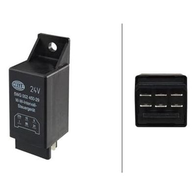 HELLA 5WG 002 450-291 relé, interval stírání a praní 24 V 6pólový s držákem HELLA 5WG 002 450-291 relé, interval stírání a praní 24 V 6pólový s držákem