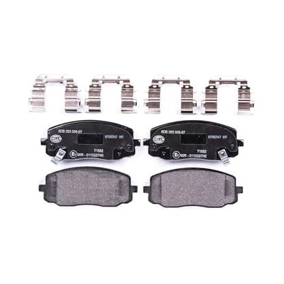 HELLA Brzdové destičky vpředu s akustickým varováním opotřebení čtyři brzdové destičky v sadě T1552 pro mj. DODGE / HYUNDAI / KIA 8DB 355 006-571 HELLA Brzdové destičky vpředu s akustickým varováním opotřebení čtyři brzdové destičky v sadě T1552 pro mj. DODGE / HYUNDAI / KIA 8DB 355 006-571