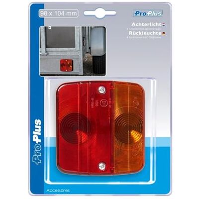 ProPlus Rückleuchte 4 Funktionen 98x104 mm – Für Anhänger, Wohnwagen und LKW 12V – Glühlampen inklusive, E-Prüfzeichen – Rot/Schwarz ProPlus Rückleuchte 4 Funktionen 98x104 mm – Für Anhänger, Wohnwagen und LKW 12V – Glühlampen inklusive, E-Prüfzeichen – Rot/Schwarz
