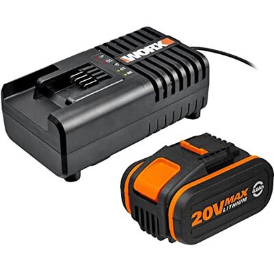 WORX Startovací sada, lithiová baterie a rychlonabíječka WA3604, akumulátor 20 V, 4 Ah, rychlé nabíjení za hodinu, kompatibilní se všemi bezdrátovými nástroji od Powershare WORX Startovací sada, lithiová baterie a rychlonabíječka WA3604, akumulátor 20 V, 4 Ah, rychlé nabíjení za hodinu, kompatibilní se všemi bezdrátovými nástroji od Powershare