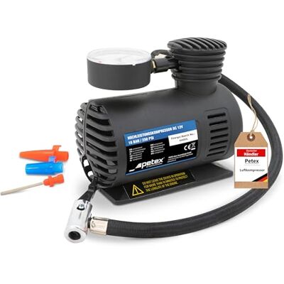 Petex 445110 vzduchový kompresor 12 V, 18 bar, včetně 3dílné sady adaptérů Petex 445110 vzduchový kompresor 12 V, 18 bar, včetně 3dílné sady adaptérů