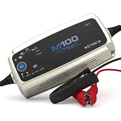 CTEK M100 kompletní nabíjecí systém baterií pro vodní vozidla 12 V 7A, nabíječka pro čluny, inteligentní nabíječka baterií a péče o baterie s režimem kondicionování a možností AGM CTEK M100 kompletní nabíjecí systém baterií pro vodní vozidla 12 V 7A, nabíječka pro čluny, inteligentní nabíječka baterií a péče o baterie s režimem kondicionování a možností AGM