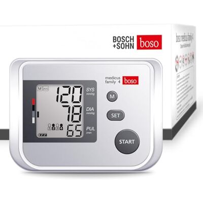 Bosch boso medicus family 4 – partnerský a rodinný měřič krevního tlaku se 4 zásobníky, velkým displejem a detekcí arytmie – vč. univerzální manžety (22–42 cm) Bosch boso medicus family 4 – partnerský a rodinný měřič krevního tlaku se 4 zásobníky, velkým displejem a detekcí arytmie – vč. univerzální manžety (22–42 cm)