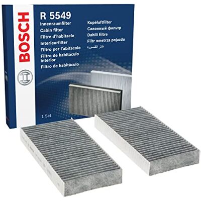 Bosch Vnitřní filtr R5549 s aktivním uhlím filtruje pachy, pyl a prach náhradní filtr pro lepší kvalitu vzduchu v interiéru vozidla sada se 2 filtry Bosch Vnitřní filtr R5549 s aktivním uhlím filtruje pachy, pyl a prach náhradní filtr pro lepší kvalitu vzduchu v interiéru vozidla sada se 2 filtry