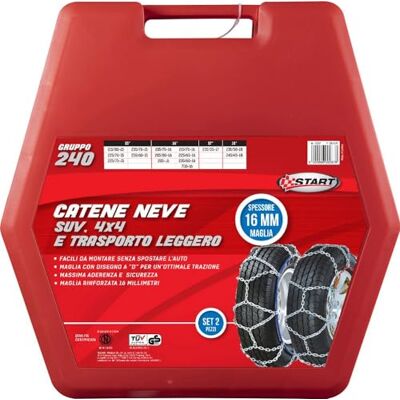START 16MM zweiteiliges Schneekettenset der Gruppe 240 für Geländewagen und leichte Transportfahrzeuge START 16MM zweiteiliges Schneekettenset der Gruppe 240 für Geländewagen und leichte Transportfahrzeuge