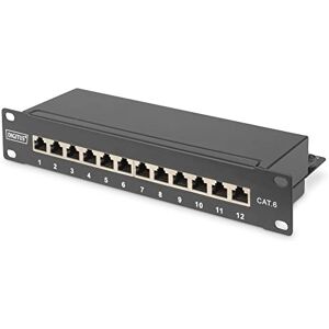 Digitus Cat-6 Patchpanel 12 portů RJ45 zdířky 10palcový Rack-Mount 1HE LSA Distribuční pole Stolovaný černý Digitus Cat-6 Patchpanel 12 portů RJ45 zdířky 10palcový Rack-Mount 1HE LSA Distribuční pole Stolovaný černý