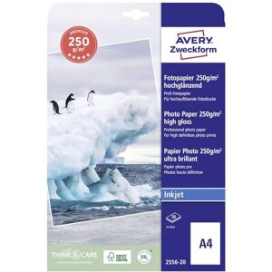 Avery Art. 2556-20 Premium Inkjet Fotopapier (20 Blatt, 250 g/m², DIN A4, hochglänzende Fotokarten, einseitig beschichtet, sofort trocken & wischfest, Fotoblätter für Inkjet-Drucker) weiß Avery Art. 2556-20 Premium Inkjet Fotopapier (20 Blatt, 250 g/m², DIN A4, hochglänzende Fotokarten, einseitig beschichtet, sofort trocken & wischfest, Fotoblätter für Inkjet-Drucker) weiß