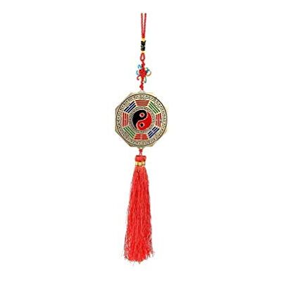 lachineuse Feng-Shui-Anhänger – Yin-Yang-Bagua-Spiegel – Feng-Shui-Beschützer – Chinesisches dekoratives Hängeobjekt – Metall und Stoff – 32 cm lang – Farbe Rot – Asiatische dekorative Geschenkidee lachineuse Feng-Shui-Anhänger – Yin-Yang-Bagua-Spiegel – Feng-Shui-Beschützer – Chinesisches dekoratives Hängeobjekt – Metall und Stoff – 32 cm lang – Farbe Rot – Asiatische dekorative Geschenkidee