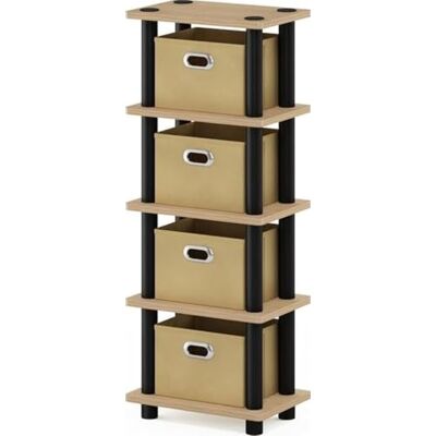 Furinno Regálový systém se 4 vložkami, dřevo, dub/černá/světle hnědá, 19,56 x 28,7 x 73,15 cm Furinno Regálový systém se 4 vložkami, dřevo, dub/černá/světle hnědá, 19,56 x 28,7 x 73,15 cm