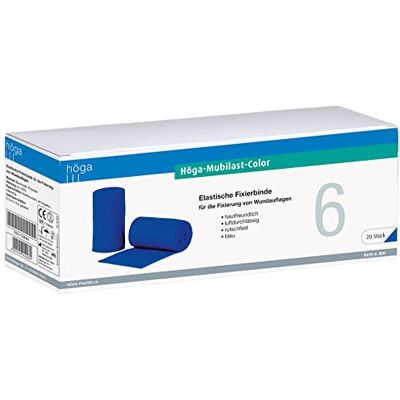 Höga Pharm Mubilast-Color, 6 cm x 4 m gedehnt, 20 Stück, blau, elastische Fixierbinde für die Fixierung von Wundauflagen, hautfreundlich, luftdurchlässig, rutschfest Höga Pharm Mubilast-Color, 6 cm x 4 m gedehnt, 20 Stück, blau, elastische Fixierbinde für die Fixierung von Wundauflagen, hautfreundlich, luftdurchlässig, rutschfest