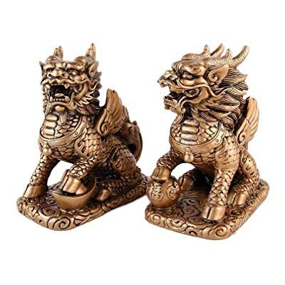 lachineuse QiLin pár, figurka Feng Shui Chi len – symbol pro ochranu negativních energií – pro kancelář, dům – čínská dekorace asijské Qi lněné – 12,5 x 11 x 6 cm – zlatá lachineuse QiLin pár, figurka Feng Shui Chi len – symbol pro ochranu negativních energií – pro kancelář, dům – čínská dekorace asijské Qi lněné – 12,5 x 11 x 6 cm – zlatá
