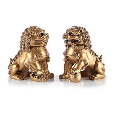 lachineuse – Paar goldene Statuen kaiserlicher Wächterlöwen – 10,5x10x6 cm lachineuse – Paar goldene Statuen kaiserlicher Wächterlöwen – 10,5x10x6 cm