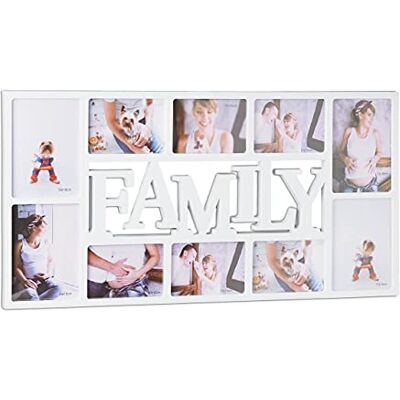Relaxdays Fotorámeček Family od pro 10 obrázků, koláž k zavěšení, v × š × h:36,5 × 72 × 2 cm, v černé a bílé barvě Relaxdays Fotorámeček Family od pro 10 obrázků, koláž k zavěšení, v × š × h:36,5 × 72 × 2 cm, v černé a bílé barvě