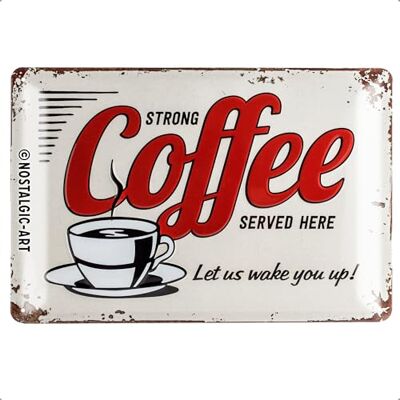 ART Retro plechový štít, 20 x 30 cm, Strong Coffee Served Here ART Retro plechový štít, 20 x 30 cm, Strong Coffee Served Here