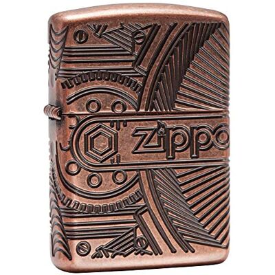 Zippo Zapalovač Gear, Antique Copper, MultiCut Doplnitelný opakovaně použitelný design odolný proti větru dárková krabička Made in USA Zippo Zapalovač Gear, Antique Copper, MultiCut Doplnitelný opakovaně použitelný design odolný proti větru dárková krabička Made in USA