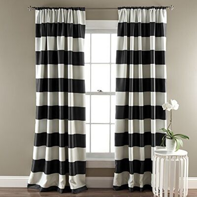 Lush Decor , Verdunklungsvorhänge, 213,4 x 132,1 cm, schwarz gestreift, lichtfilterndes Fensterpaneel-Set, 1 Paar Lush Decor , Verdunklungsvorhänge, 213,4 x 132,1 cm, schwarz gestreift, lichtfilterndes Fensterpaneel-Set, 1 Paar