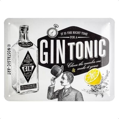 ART Plechový retro štítek, Gin Tonic – Gin Tonic – nápad na dárek pro fanoušky koktejlů, z kovu, vintage design pro dekoraci, 15 x 20 cm ART Plechový retro štítek, Gin Tonic – Gin Tonic – nápad na dárek pro fanoušky koktejlů, z kovu, vintage design pro dekoraci, 15 x 20 cm