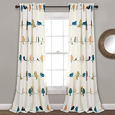 Lush Decor Rowley Birds Světelné závěsy do okna, 132 x 213 cm (Š x D), pestrý květinový vzor, náladové a hravé závěsy pro ptáky do ložnice, obývacího pokoje nebo jídelny, 1 pár Lush Decor Rowley Birds Světelné závěsy do okna, 132 x 213 cm (Š x D), pestrý květinový vzor, náladové a hravé závěsy pro ptáky do ložnice, obývacího pokoje nebo jídelny, 1 pár