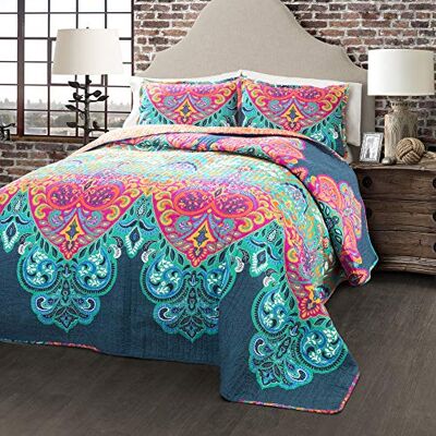 Lush Decor Wende-Bettwäsche-Set, 3-teilig, Baumwolle, Türkis und Marineblau, Doppelbettgröße Lush Decor Wende-Bettwäsche-Set, 3-teilig, Baumwolle, Türkis und Marineblau, Doppelbettgröße