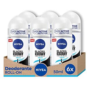 NIVEA Black & White Invisible Fresh Roll-on 6 x 50 ml Deodorant Women für Frische 72h Deo Roll-on Anti-Transpirant für Gerüche, Schweiß, Rückstände, Irritationen und Flecken auf Textilien NIVEA Black & White Invisible Fresh Roll-on 6 x 50 ml Deodorant Women für Frische 72h Deo Roll-on Anti-Transpirant für Gerüche, Schweiß, Rückstände, Irritationen und Flecken auf Textilien