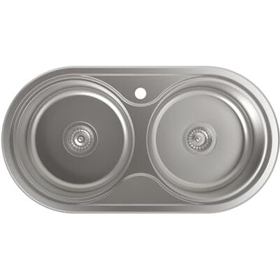 Cata R-2 AG Spüle 45x85 cm Doppeltes rundes Becken mit Dicke 0,08 cm und Tiefe 18 cm Edelstahlmaterial 90 cm Möbelinstallation Cata R-2 AG Spüle 45x85 cm Doppeltes rundes Becken mit Dicke 0,08 cm und Tiefe 18 cm Edelstahlmaterial 90 cm Möbelinstallation