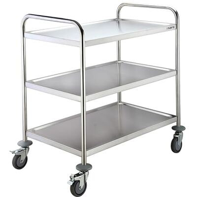 Saro Přepravní vozík / servírovací vozík se 3 deskami – ušlechtilá ocel – nosnost 80 kg – 4 kolečka (2 s brzdou) – 86 × 54 × 94 cm – pro gastronomii a servis – model Bastian Saro Přepravní vozík / servírovací vozík se 3 deskami – ušlechtilá ocel – nosnost 80 kg – 4 kolečka (2 s brzdou) – 86 × 54 × 94 cm – pro gastronomii a servis – model Bastian