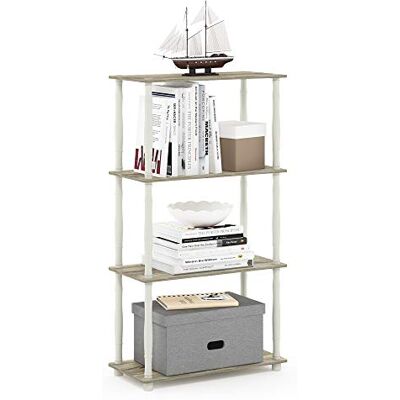 Furinno 4úrovňový víceúčelový regál s klasickými trubkami, dřevo, dub sonoma/bílá, 29,46 x 59,94 x 109,86 cm Furinno 4úrovňový víceúčelový regál s klasickými trubkami, dřevo, dub sonoma/bílá, 29,46 x 59,94 x 109,86 cm