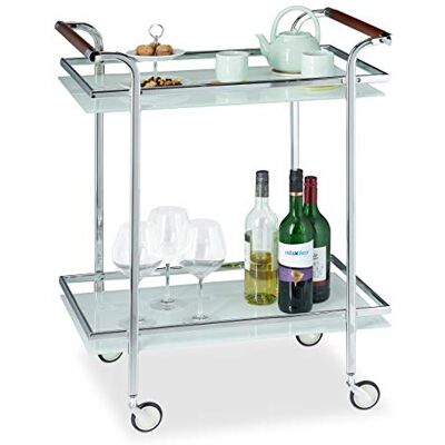 Relaxdays Servírovací vozík mléčné sklo, servisní vůz, čajový vozík, se 2 přihrádkami, otevřený, kolečka Deluxe, v × š × h: 85 × 66 × 43 cm, stříbrná, stříbrná barva Relaxdays Servírovací vozík mléčné sklo, servisní vůz, čajový vozík, se 2 přihrádkami, otevřený, kolečka Deluxe, v × š × h: 85 × 66 × 43 cm, stříbrná, stříbrná barva