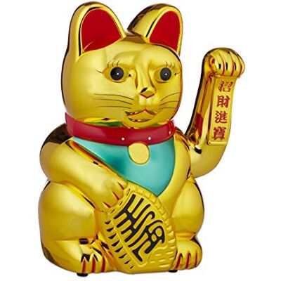 Relaxdays Mávající kočka XXL Maneki Neko, mávající tlapka na baterie, talisman pro štěstí, úspěch, 48 cm, zlato Relaxdays Mávající kočka XXL Maneki Neko, mávající tlapka na baterie, talisman pro štěstí, úspěch, 48 cm, zlato