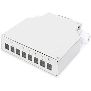 Digitus Distribuční box LWL – 8 portů – pro LC Duplex spojky – s držákem spojek – montáž na lištu – DIN-Rail – kovové pouzdro – šedá Digitus Distribuční box LWL – 8 portů – pro LC Duplex spojky – s držákem spojek – montáž na lištu – DIN-Rail – kovové pouzdro – šedá