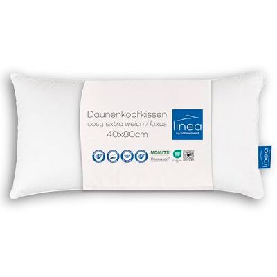 linea by Böhmerwald cosy kvalitní luxusní polštář extra měkký, 40 x 80, 100 % bílé nové prachové peří, vhodné pro alergiky, lze prát do 60 °C, vyrobeno v Německu linea by Böhmerwald cosy kvalitní luxusní polštář extra měkký, 40 x 80, 100 % bílé nové prachové peří, vhodné pro alergiky, lze prát do 60 °C, vyrobeno v Německu