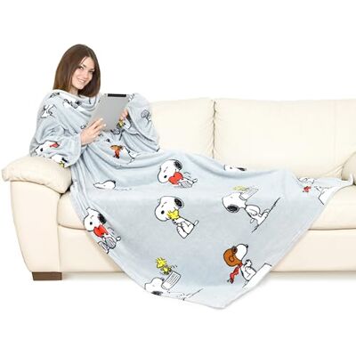 Kanguru Deka s rukávy, Snoopy 180 x 140, hebká deka na pohovku k oblékání s centrální kapsou, měkký flanel mikrovlákno, přenosná denní deka na televizi Kanguru Deka s rukávy, Snoopy 180 x 140, hebká deka na pohovku k oblékání s centrální kapsou, měkký flanel mikrovlákno, přenosná denní deka na televizi
