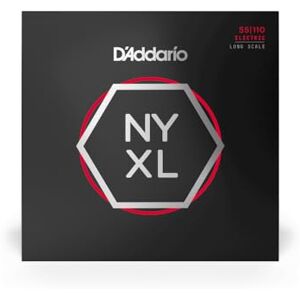 D'Addario E Basové kytarové struny struny E Bass struny pro basovou kytaru Strings E Bass Guitar NYXL55110, tloušťka 55–110, tvrdé, poniklované basové struny s dlouhou menzurou D'Addario E Basové kytarové struny struny E Bass struny pro basovou kytaru Strings E Bass Guitar NYXL55110, tloušťka 55–110, tvrdé, poniklované basové struny s dlouhou menzurou
