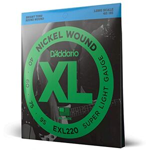 D'Addario EXL220 Nikl ovinuté struny basové kytary, Super Light, 40–95, Long Scale D'Addario EXL220 Nikl ovinuté struny basové kytary, Super Light, 40–95, Long Scale
