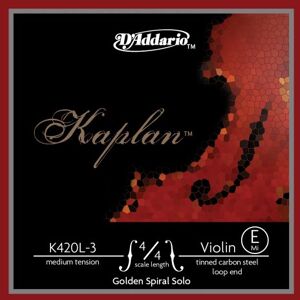 D'Addario Kaplan Golden Spiral Solo struny pro housle jednotlivé struny E K420L-3 houslové struny 4/4 stupnice, střední napětí, smyčka D'Addario Kaplan Golden Spiral Solo struny pro housle jednotlivé struny E K420L-3 houslové struny 4/4 stupnice, střední napětí, smyčka