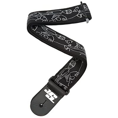 D'Addario Popruh na kytaru, Joe Satriani – design stříbrných sketchů – 50 mm široký trubkový nylon, nastavitelný od 89 cm do 151 cm, příslušenství pro kytaru D'Addario Popruh na kytaru, Joe Satriani – design stříbrných sketchů – 50 mm široký trubkový nylon, nastavitelný od 89 cm do 151 cm, příslušenství pro kytaru