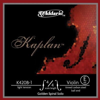 D'Addario Kaplan Golden Spiral Solo struny pro housle – jednotlivé struny E – K420B-1 – houslové struny – 4/4 stupnice, lehké napětí, kulové konce D'Addario Kaplan Golden Spiral Solo struny pro housle – jednotlivé struny E – K420B-1 – houslové struny – 4/4 stupnice, lehké napětí, kulové konce