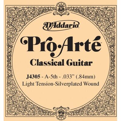 D'Addario J4305 jednotlivé struny A Wound 033/J43 Light tension stříbrné D'Addario J4305 jednotlivé struny A Wound 033/J43 Light tension stříbrné