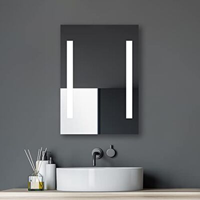 Talos Horizon LED koupelnové zrcadlo 50 x 70 cm s osvětlením – nástěnné zrcadlo s neutrálním bílým LED světlem – osvětlené koupelnové zrcadlo s hliníkovým rámem a kolébkovým spínačem – světelné Talos Horizon LED koupelnové zrcadlo 50 x 70 cm s osvětlením – nástěnné zrcadlo s neutrálním bílým LED světlem – osvětlené koupelnové zrcadlo s hliníkovým rámem a kolébkovým spínačem – světelné