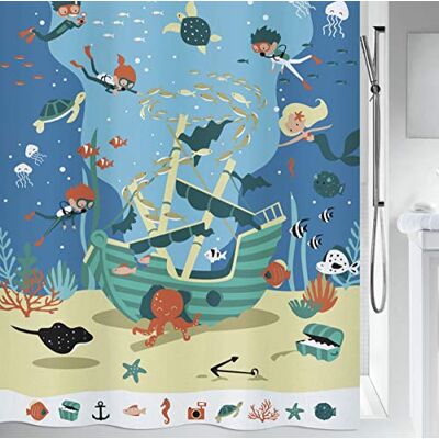 Spirella Anti-Schimmel sprchový závěs antibakteriální, lze prát, vodotěsný, polyester, "Diver Kinder" 180 x 200 cm Spirella Anti-Schimmel sprchový závěs antibakteriální, lze prát, vodotěsný, polyester, "Diver Kinder" 180 x 200 cm