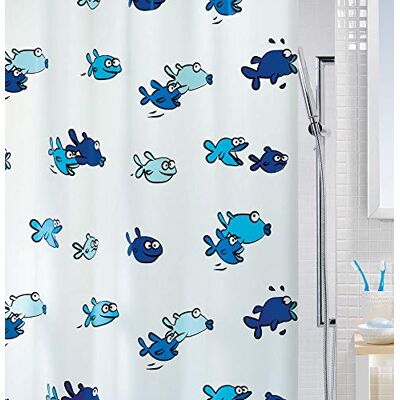 Spirella Protiplísňový sprchový závěs Hugo Blue antibakteriální, lze prát, vodotěsný vinyl 180 x 200 cm, Bleu Spirella Protiplísňový sprchový závěs Hugo Blue antibakteriální, lze prát, vodotěsný vinyl 180 x 200 cm, Bleu