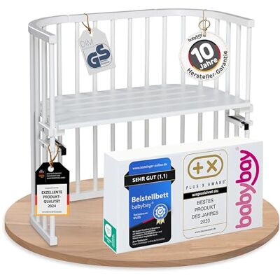 babybay Originální servírovací postel z masivního bukového dřeva, kompaktní a proměnlivý/dětská postel, výška plynule nastavitelná a šetrná k životnímu prostředí / dětská postýlka rostoucí v bílé babybay Originální servírovací postel z masivního bukového dřeva, kompaktní a proměnlivý/dětská postel, výška plynule nastavitelná a šetrná k životnímu prostředí / dětská postýlka rostoucí v bílé