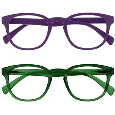 OPULIZE Pop brýle na čtení balení po 2 kusech kulaté matné rámové pružinové panty odolné proti poškrábání fialové zelené pánské dámské RR2-56 +1. 00 OPULIZE Pop brýle na čtení balení po 2 kusech kulaté matné rámové pružinové panty odolné proti poškrábání fialové zelené pánské dámské RR2-56 +1. 00