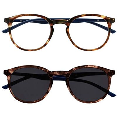 OPULIZE Met dvojité balení brýlí na čtení se čtečkou slunce velké kulaté hnědé námořnické modré pánské dámské pružinové panty RS60-2 +3,00 OPULIZE Met dvojité balení brýlí na čtení se čtečkou slunce velké kulaté hnědé námořnické modré pánské dámské pružinové panty RS60-2 +3,00