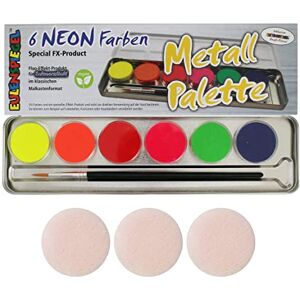 Eulenspiegel Kovová paleta barev na obličej , 1 štětec a 6 neonových barev Eulenspiegel Kovová paleta barev na obličej , 1 štětec a 6 neonových barev