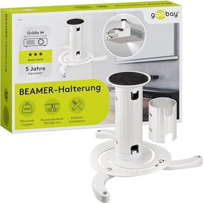 Goobay Stropní držák beameru univerzální do 10 kg, sklopný, otočný o 360°, bílý Goobay Stropní držák beameru univerzální do 10 kg, sklopný, otočný o 360°, bílý